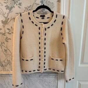 Rails Juliette Cardigan Ivory Wool Blend Contrast Stitch XS
